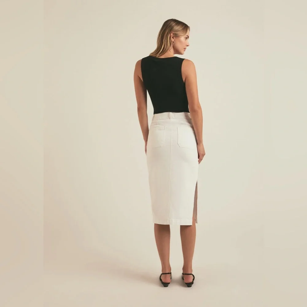 FAVORITE DAUGHTER Denim Midi Skirt The Mischa Leche White Size 24 $218 MSRP NWT - Picture 4 of 15